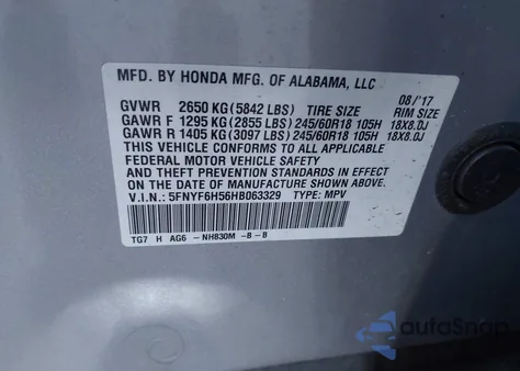 2017 Honda Pilot Ex-L из США, поврежденный, VIN 5FNYF6H56HB063329